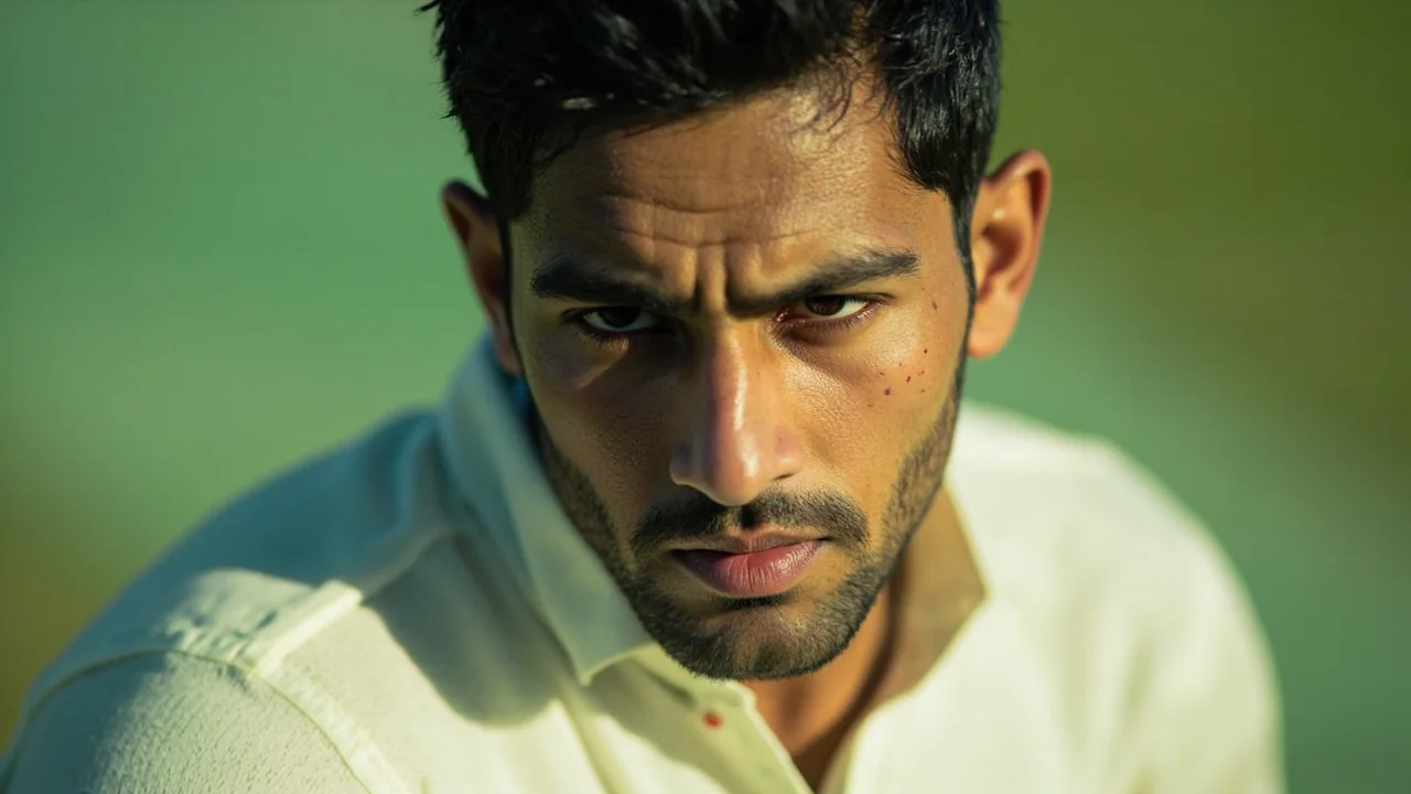 Tight sideline action frame focused on a young all-rounder's batting stance during a domestic T20 fixture — the photo angle used in the West Delhi Lions player profile galleries